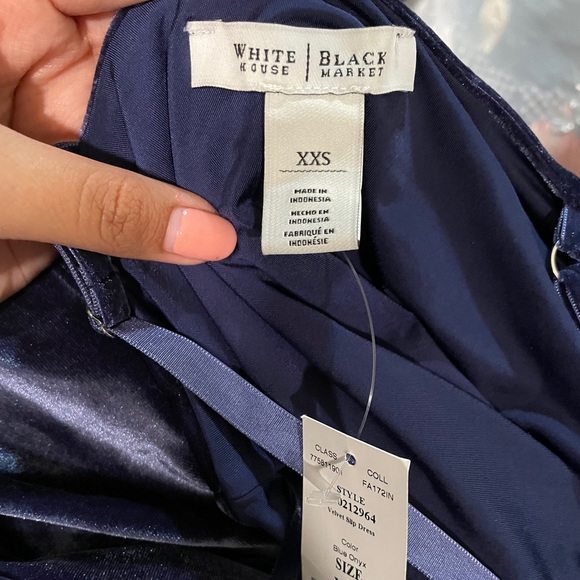 NWT WHBM Blue Onyx Velvet Slip Dress Sz XXS - Picture 3 of 3